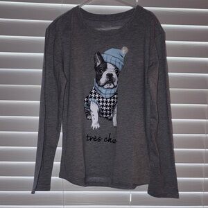 Cute Gray Long Sleeve Shirt with Dog Graphic